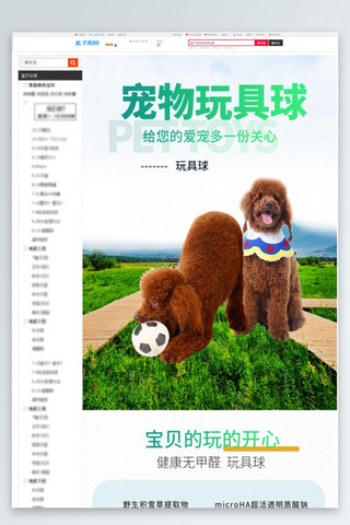 二胎玩具海报模板_宠物用品玩具球绿色简约风电商详情页