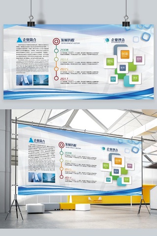 企业文化墙文化发展历程轴蓝色简约展板
