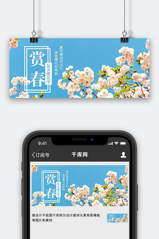 赏春樱花节樱花粉色蓝色摄影简洁公众号首图