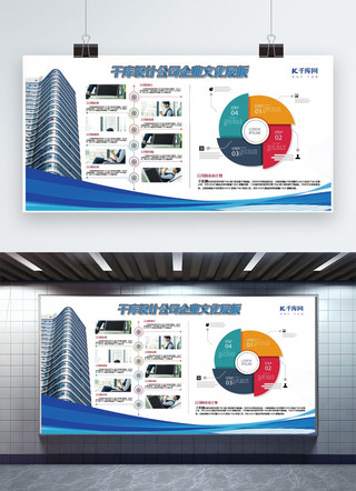 文化墙蓝色创意简约风企业文化介绍展板