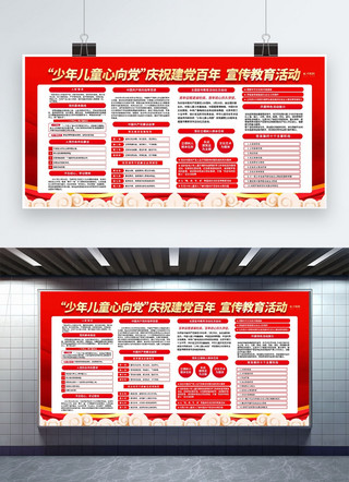 幼儿园食谱海报模板_童心向党党史教育红色简约展板