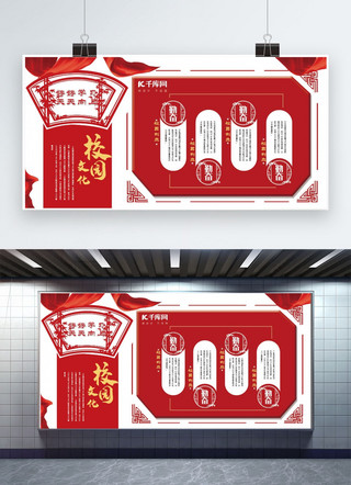 中国风文化文化海报模板_文化墙红色中国风校园文化历史介绍学校展板