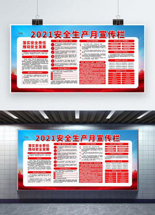 安全生产月宣传栏红色简约展板