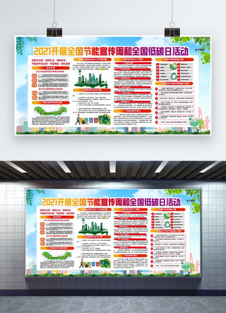 绿色低碳日海报模板_节能宣传周低碳日绿色简约展板
