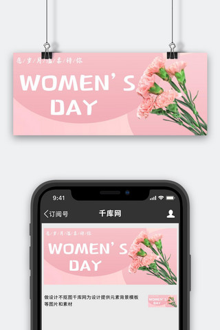 妇女节康乃馨粉色简约公众号首图