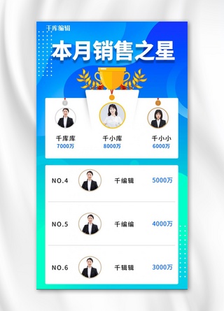 商务风手机海报模板_光荣榜本月销售之星蓝色渐变商务风手机海报