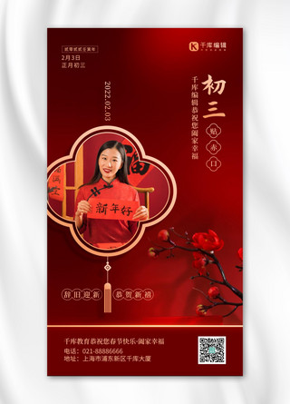 初三腊梅红色简约中国风手机海报