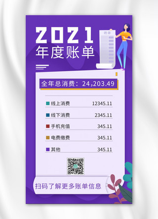 2021年度账单消费信息紫色简约扁平海报