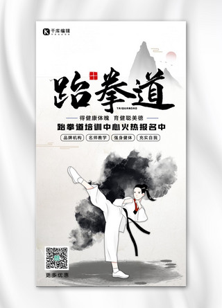 跆拳道培训跆拳道灰色中国风海报