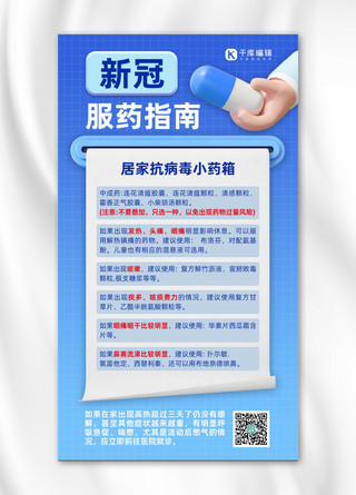 新冠服药指南蓝色3D立体手机海报