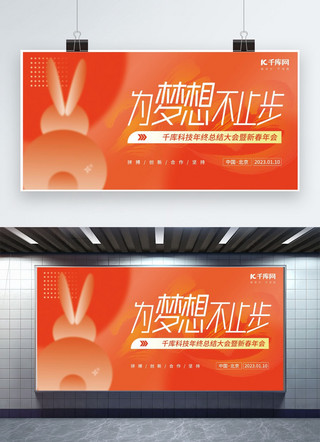 2023年会展板公司企业年终兔年橙色渐变展板