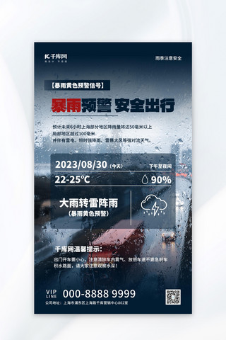 暴雨预警温馨提示灰色简约大气海报自然灾害