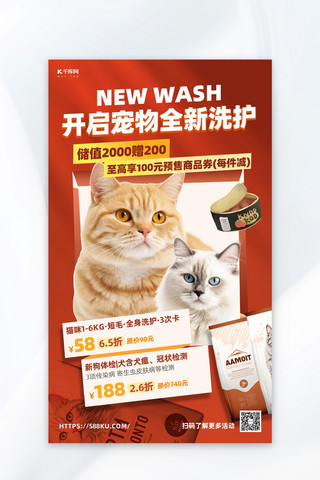 宠物洗护宠物红色创意简约营销广告宣传海报