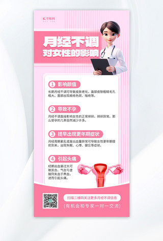 月经不调对女性的影响科普粉色AIGC手机全屏广告宣传海报