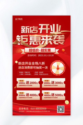 生鲜超市开业海报模板_新店开业AIGC红色简约海报