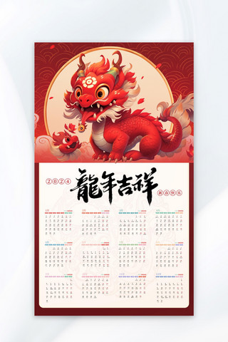 吉祥物猴宝宝海报模板_2024新年龙年吉祥彩色中国风挂历