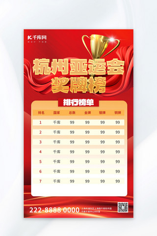 运动会宣传海报海报模板_杭州亚运会奖杯红色大气广告宣传海报