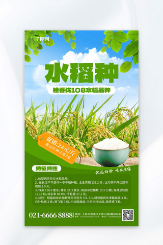 农业种业促销水稻种子绿色创意海报