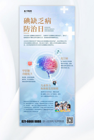 节日海报蓝色海报模板_碘缺乏病防治日大脑甲状腺智力发育蓝色医疗海报海报图片