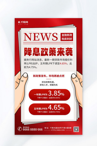 日语报纸海报模板_金融政策通知红色简约海报海报模板