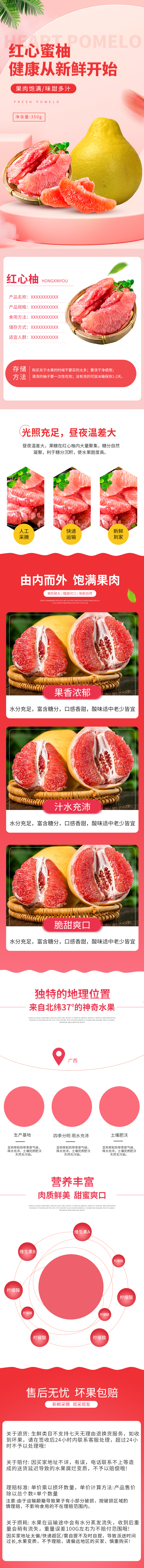 果蔬水果红心柚子粉色时尚简约小清新详情页图片