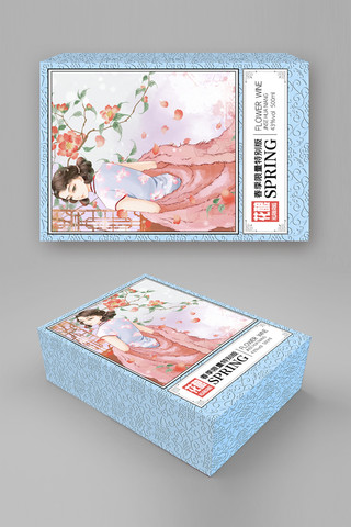 中国风女海报模板_包装民国女粉蓝插画 中国风包装