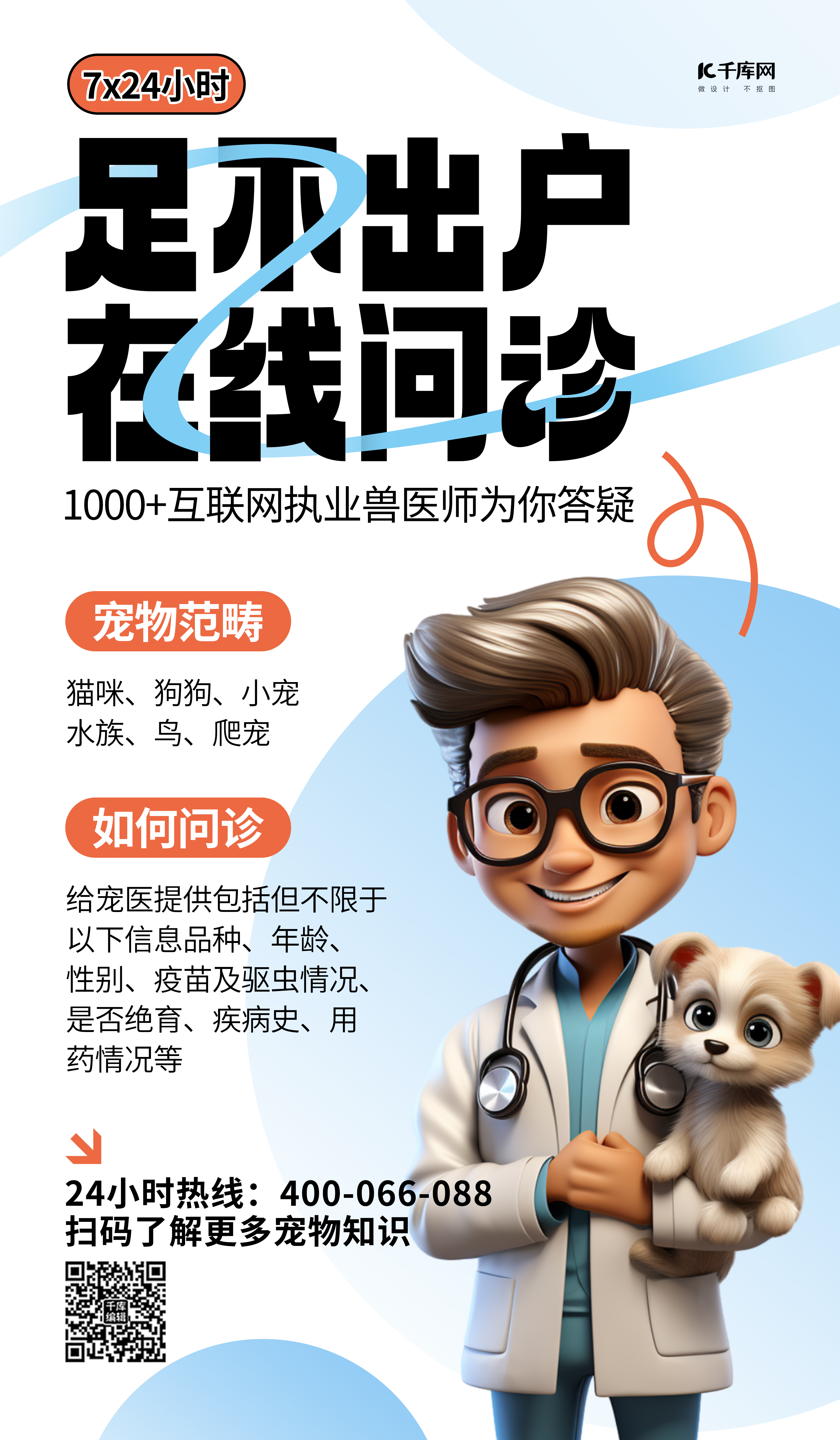 宠物医生蓝色AIGC广告营销促销海报图片