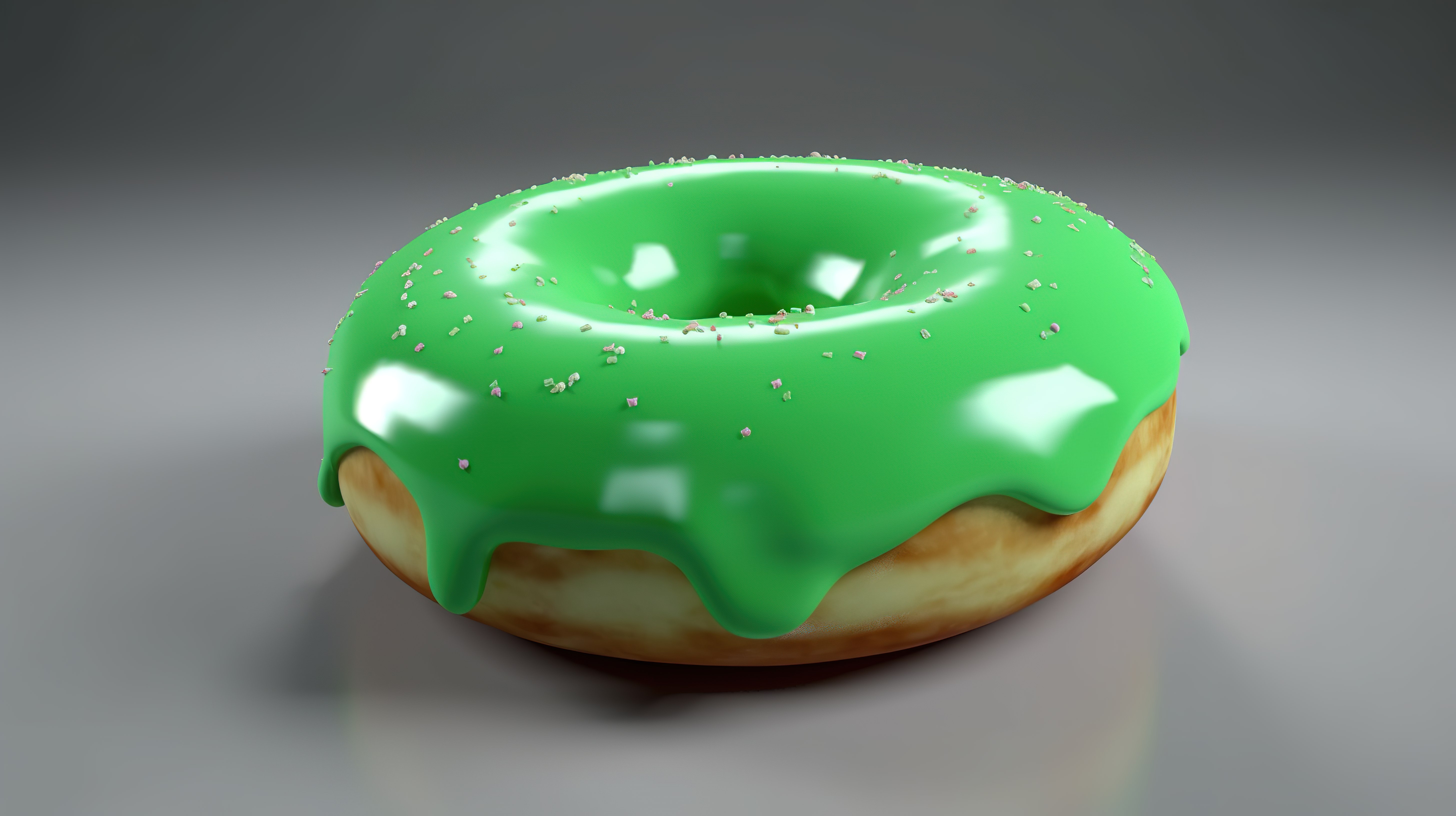 以 3d 呈现的绿色甜甜圈卡通对象图片