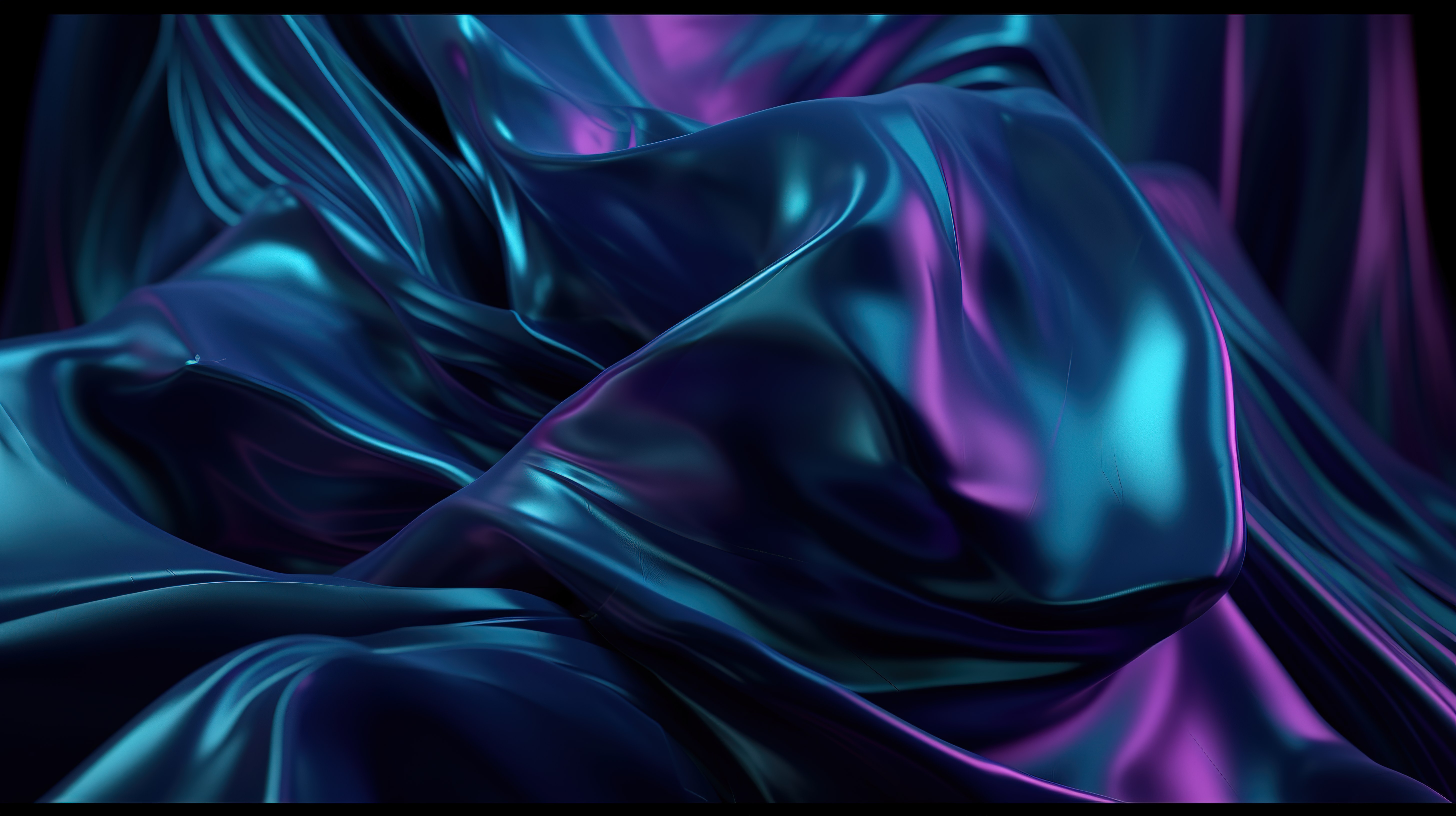 抽象时尚背景虹彩全息箔与 3D 渲染中的深蓝色丝绸配对图片
