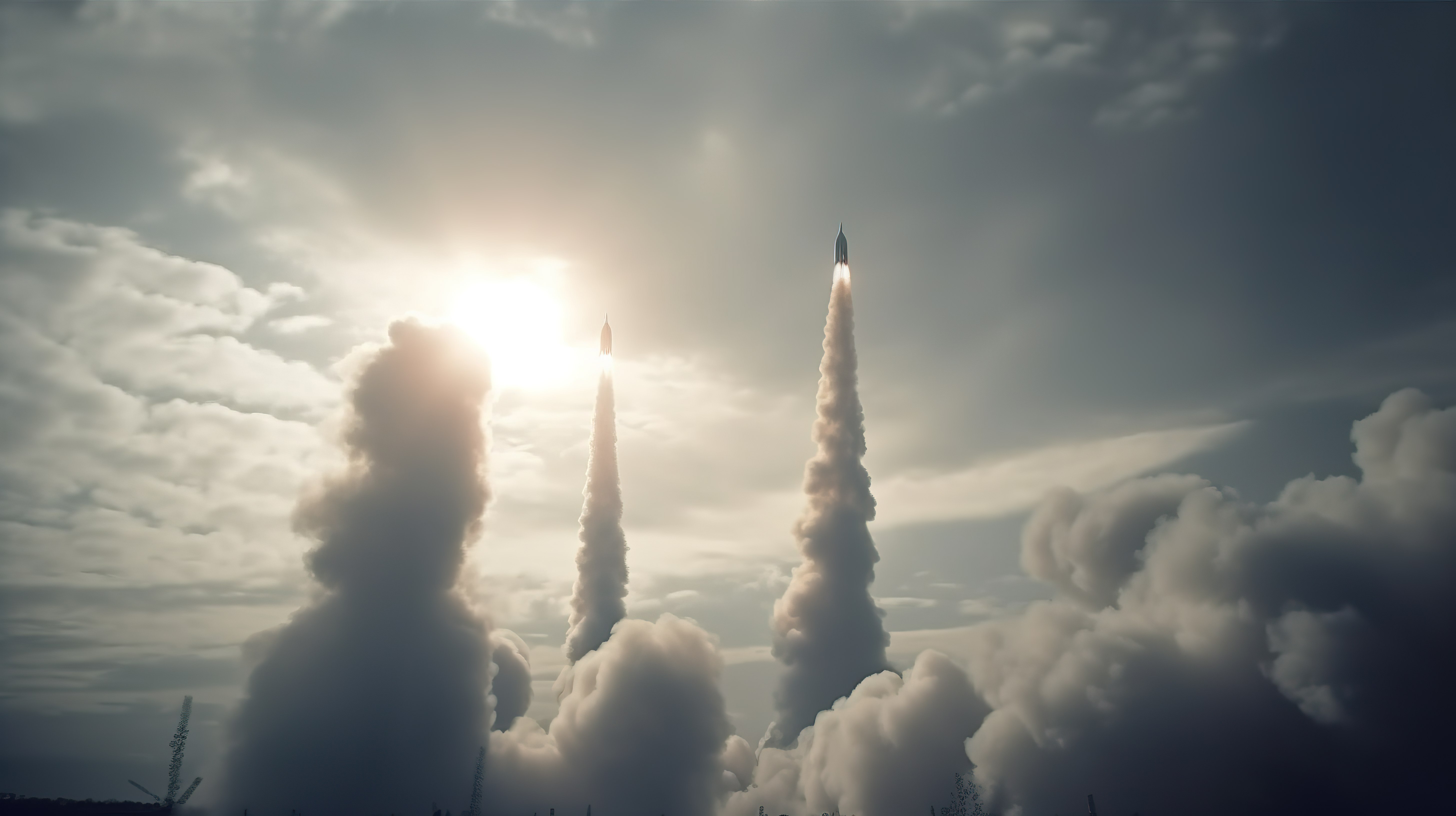 三重火箭在战争和硝烟中在乌克兰的天空中飞行图片