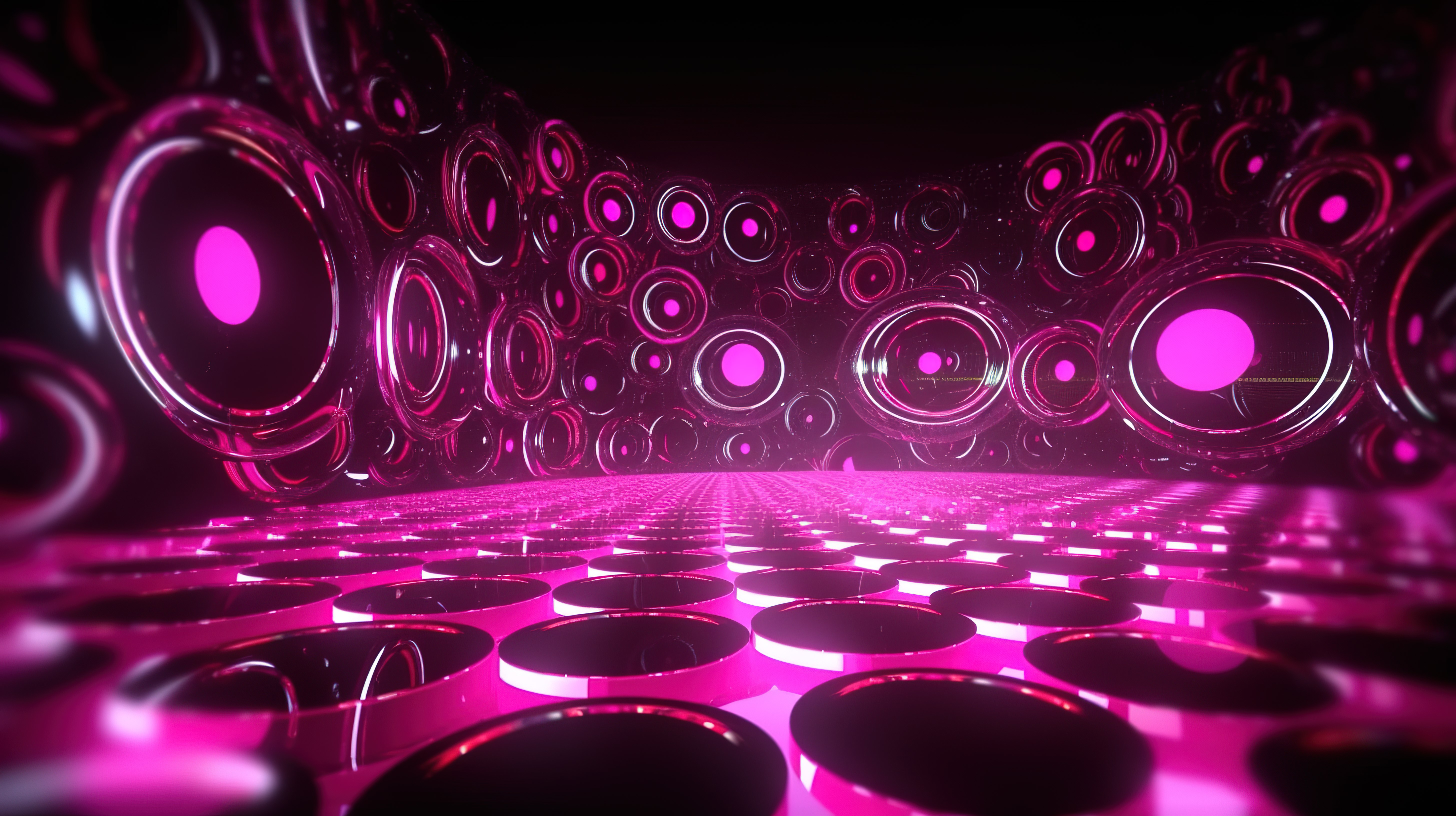 3d 渲染中充满活力的粉红色 led 圆圈背景图片