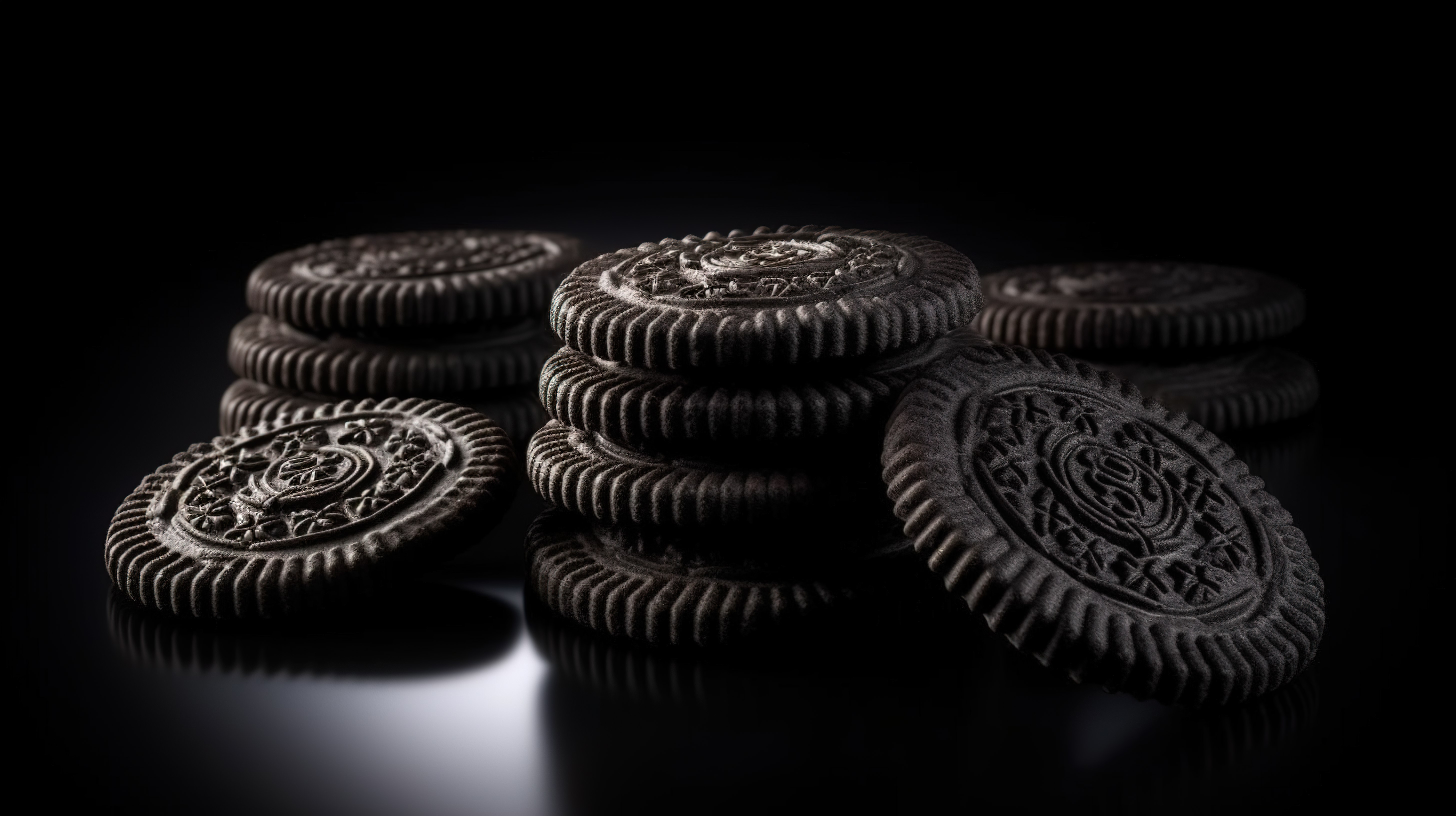 具有详细纹理的黑色饼干的逼真 3D 渲染图片