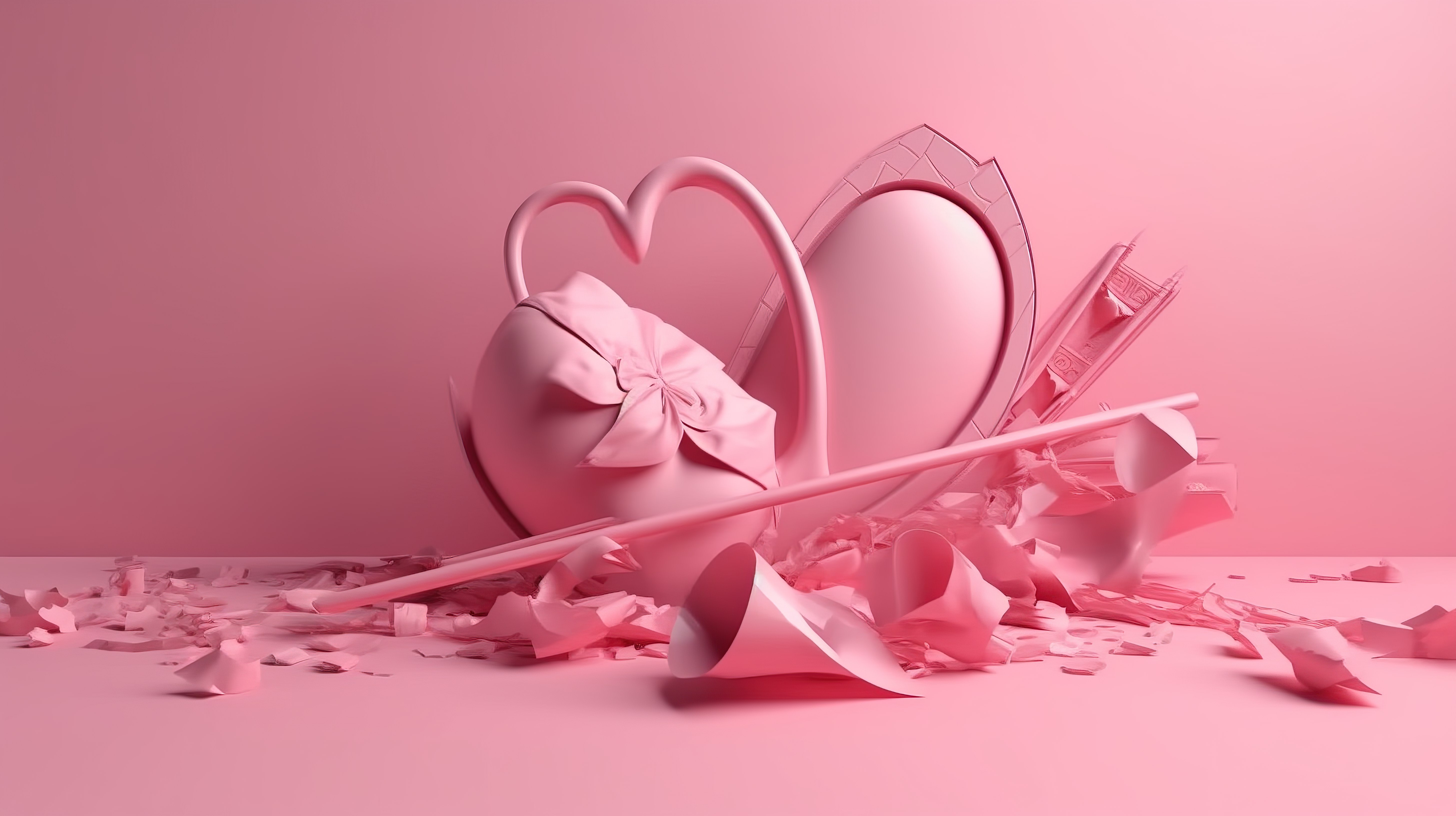 3d 渲染图像中的情人节概念粉红色弓箭图片