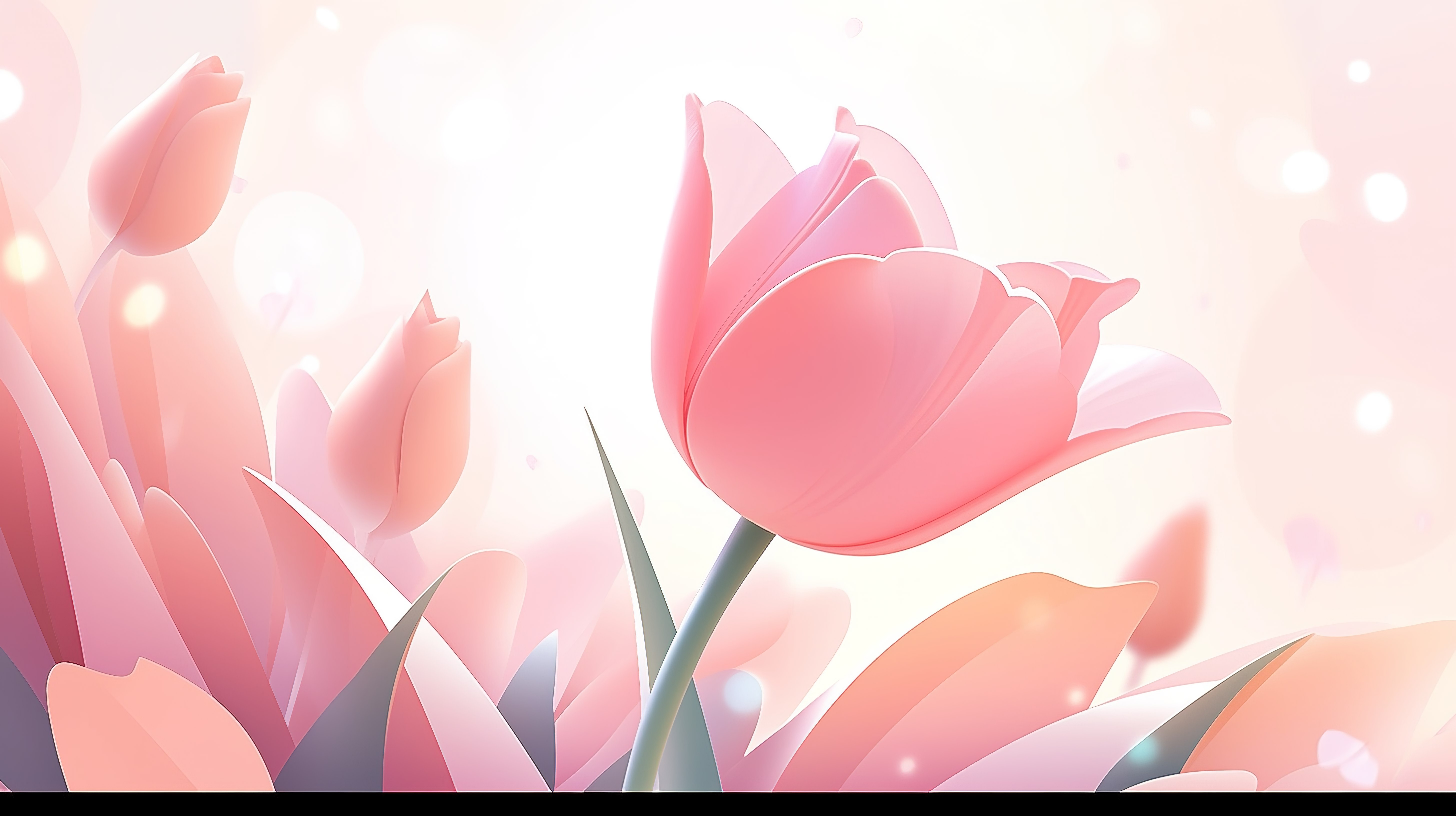 3d 简约风格的别致抽象粉红色郁金香非常适合春季情人节和妇女节卡片设计图片