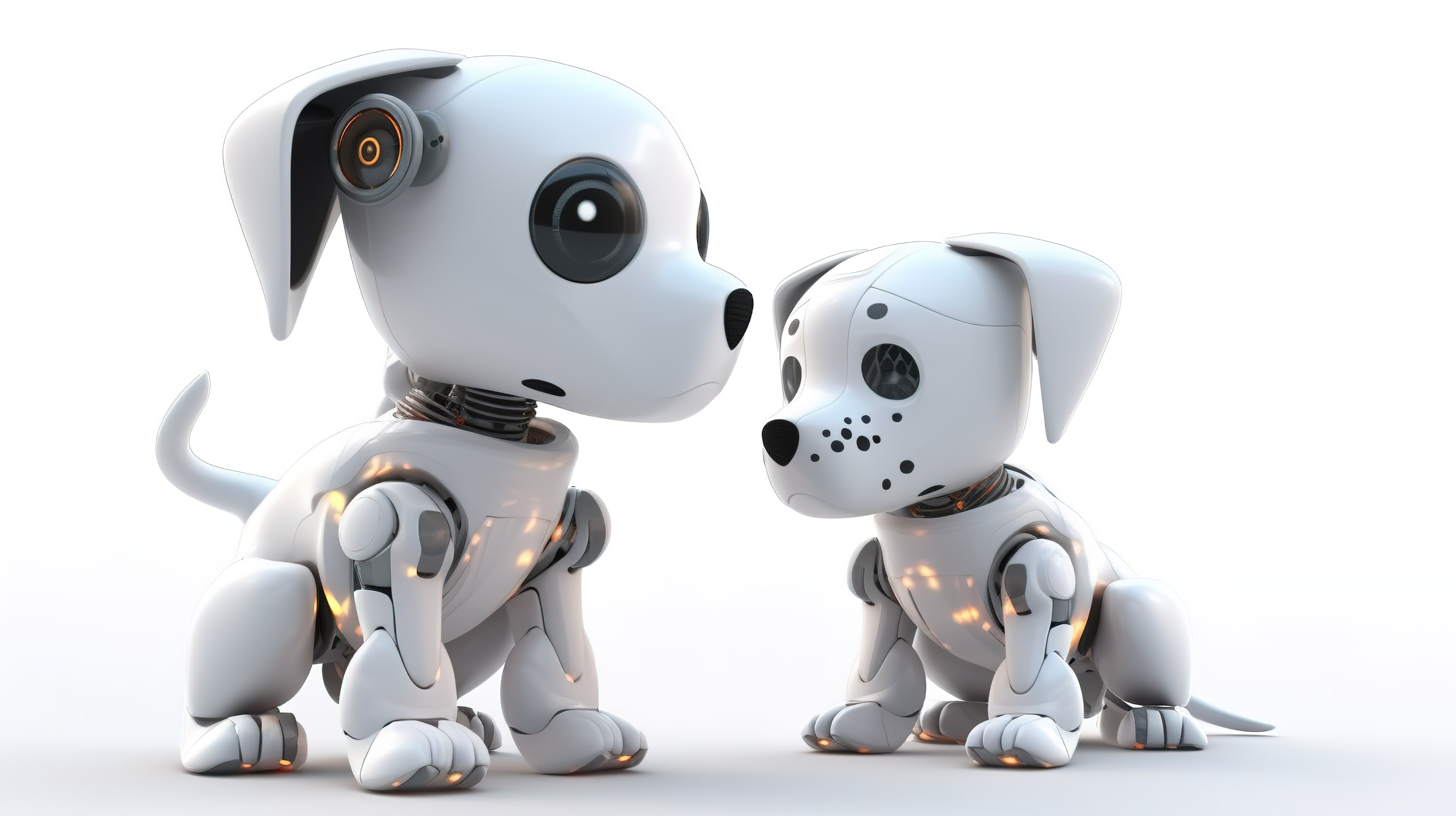 在白色背景狗机器人和可爱机器人上进行 3D 渲染的可爱机器人二重奏图片