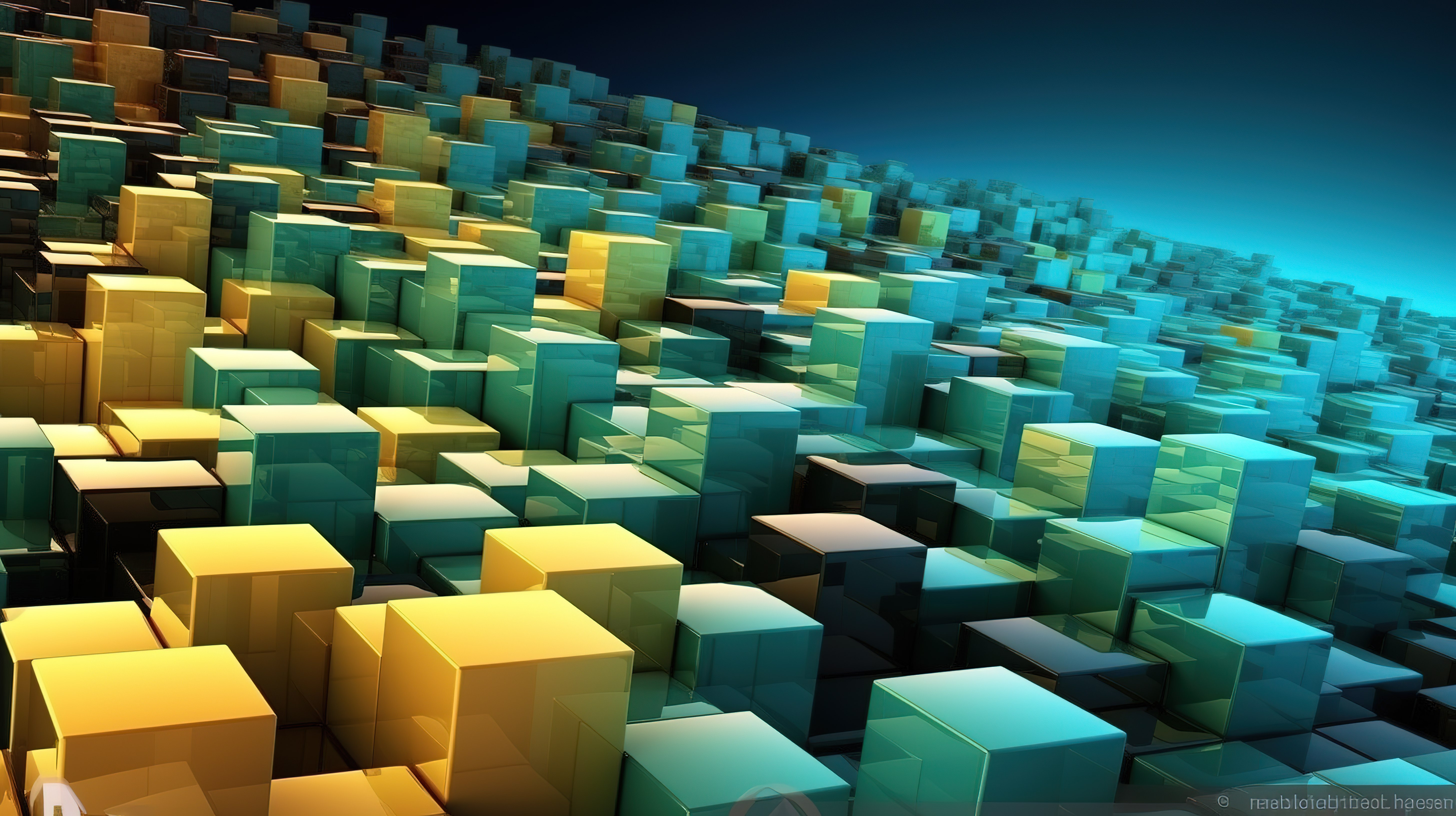 蓝色黄色绿色和棕色的立方体背景 3D 抽象设计图片