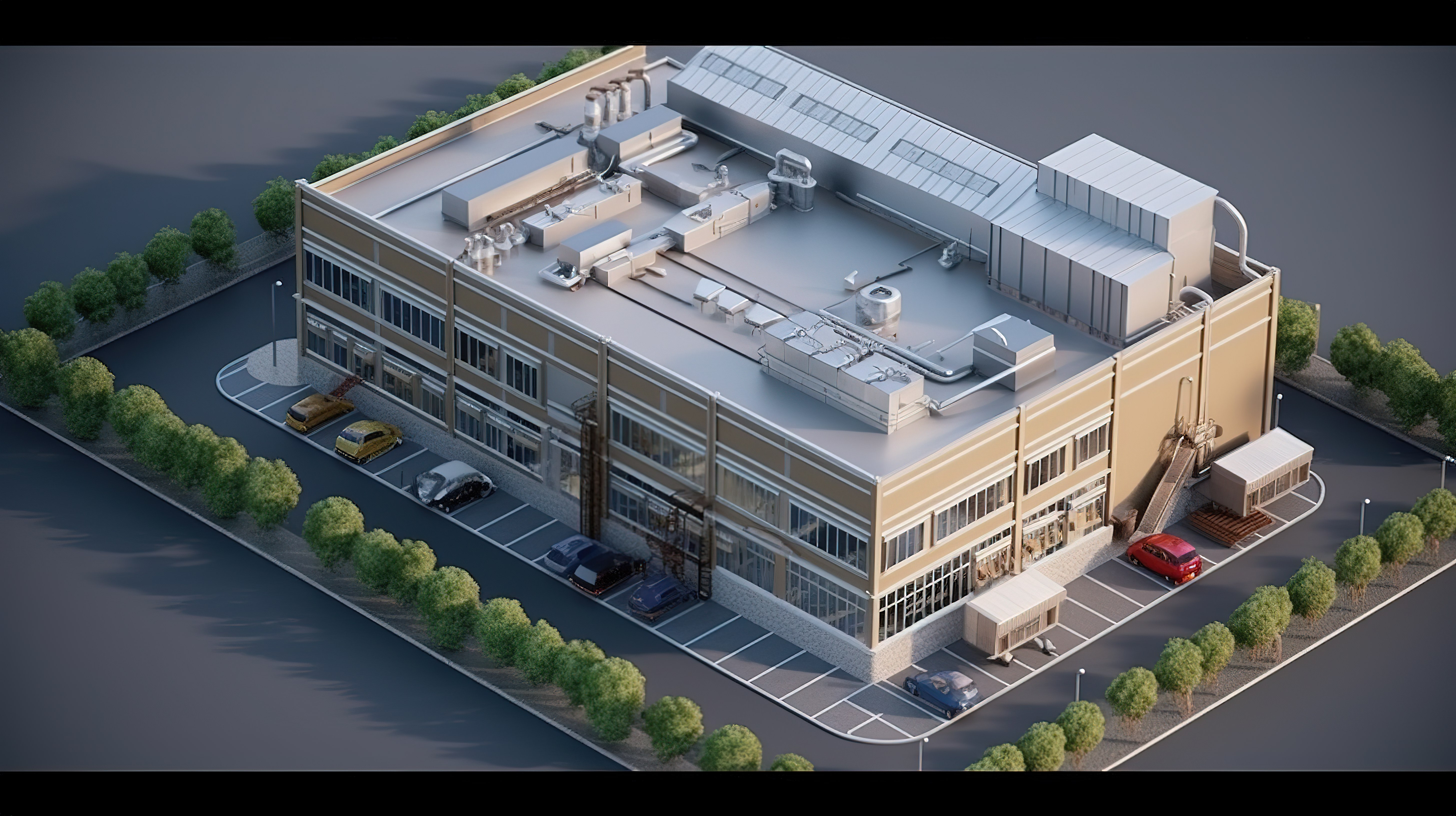 令人惊叹的 3D 渲染中的等距工厂建筑业务概念图片