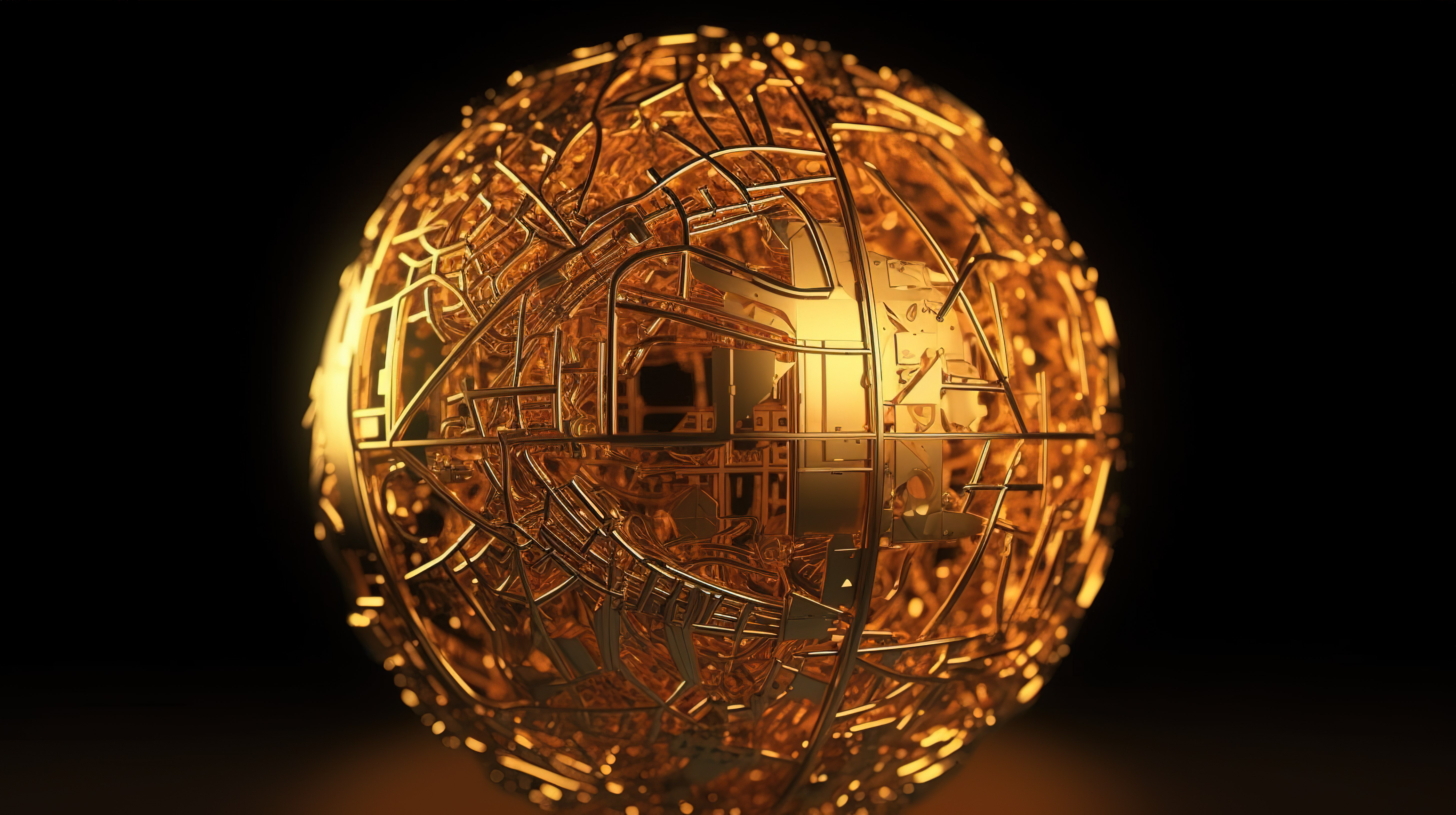 金色立方体形状合并形成一个 3d 球体渲染图片