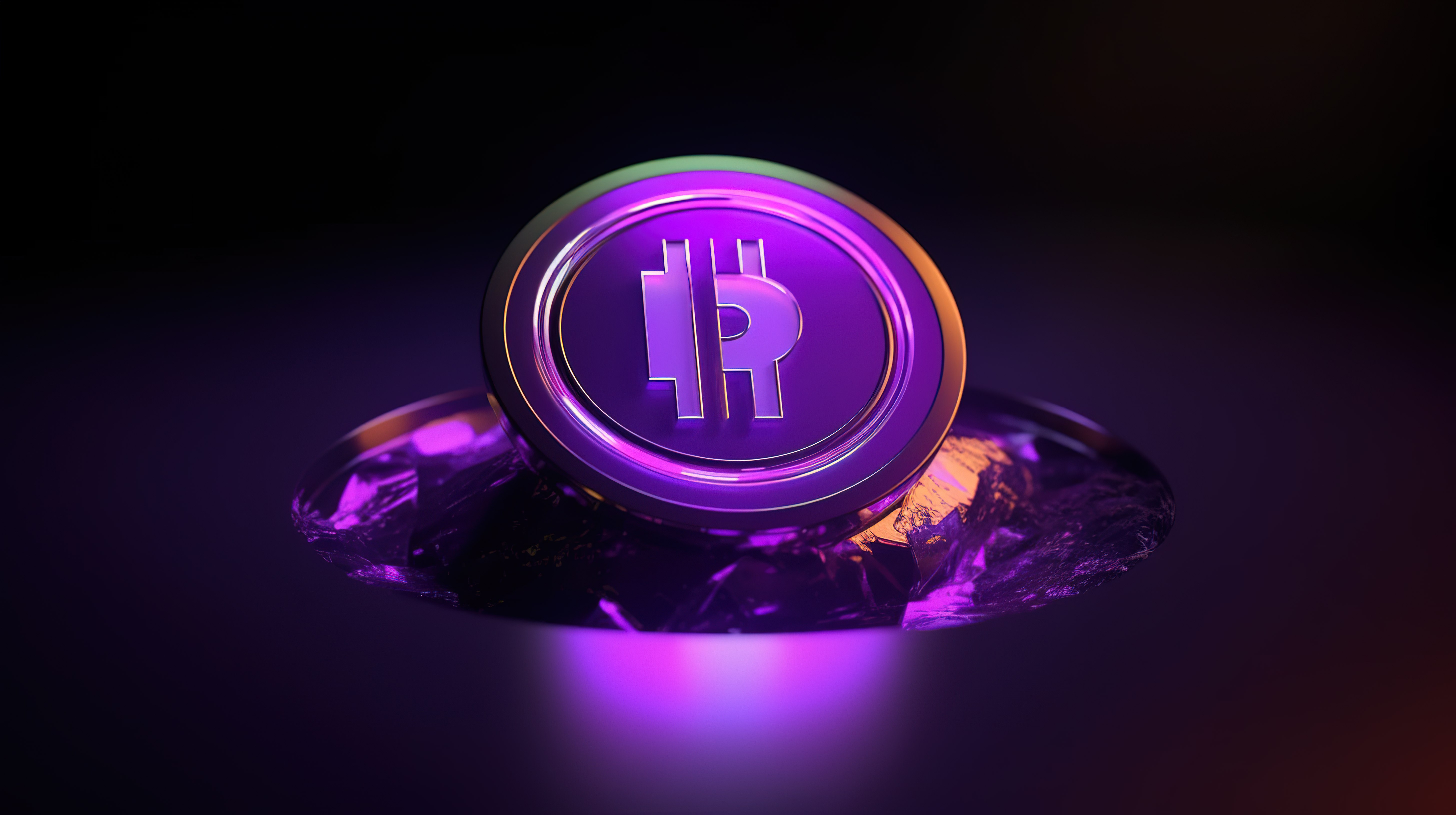 3d 渲染中的卡通风格热紫色 cryptocurrency 硬币图片