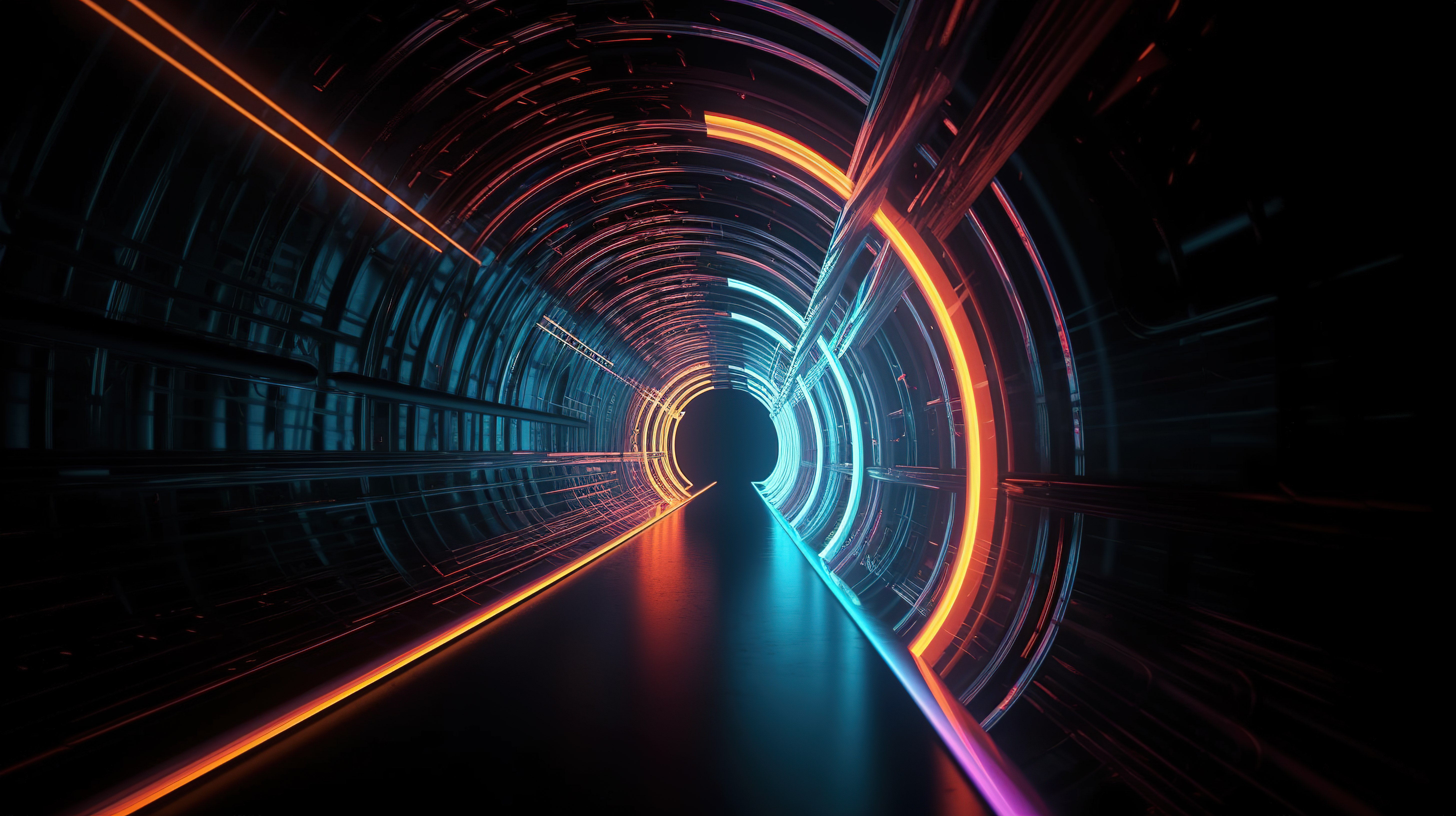 照明线的动态隧道 3d 渲染显示明亮和移动的灯光线从我们身边飞驰而过图片