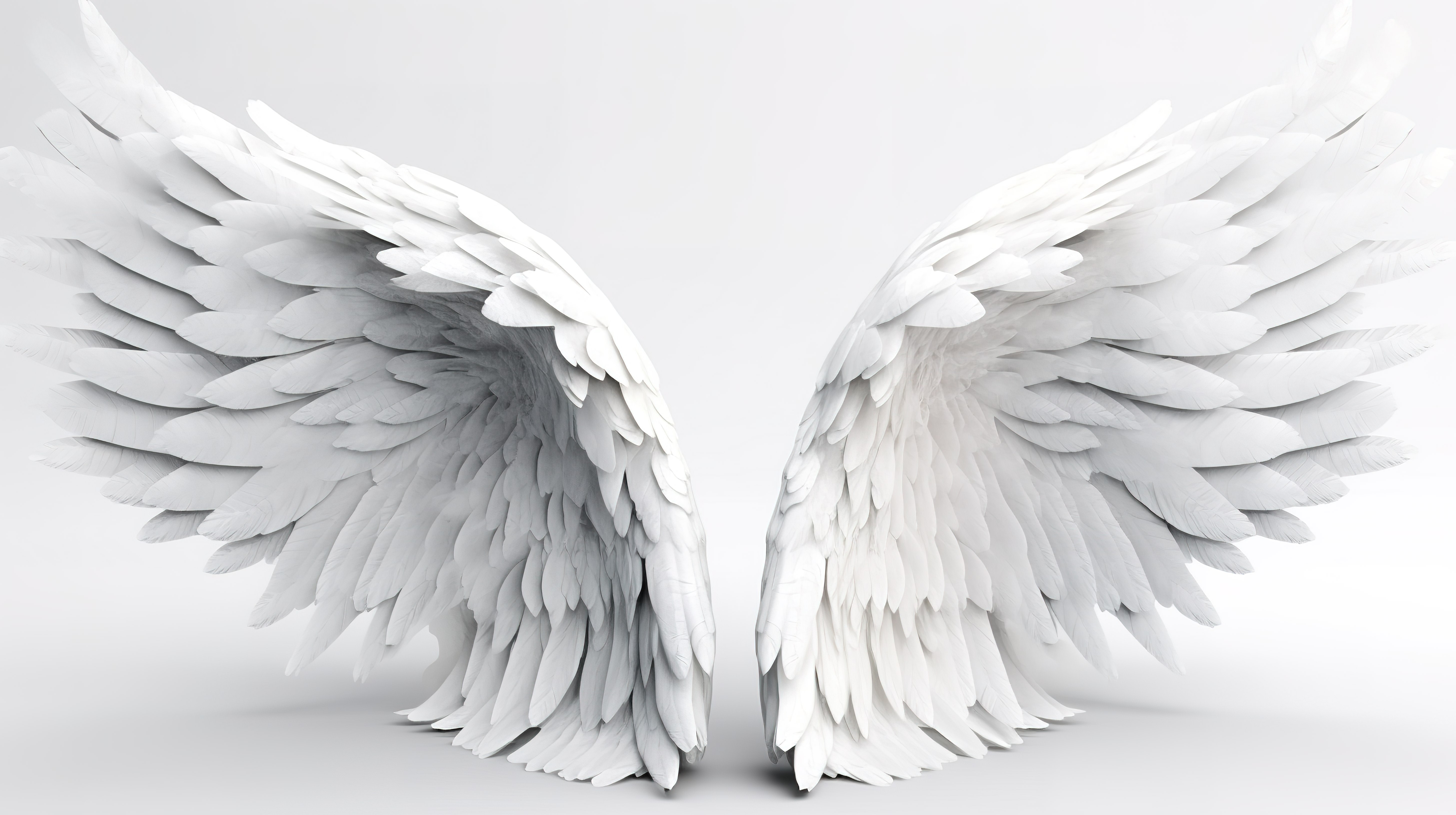3D 插图中孤立的白色羽毛天使翅膀图片