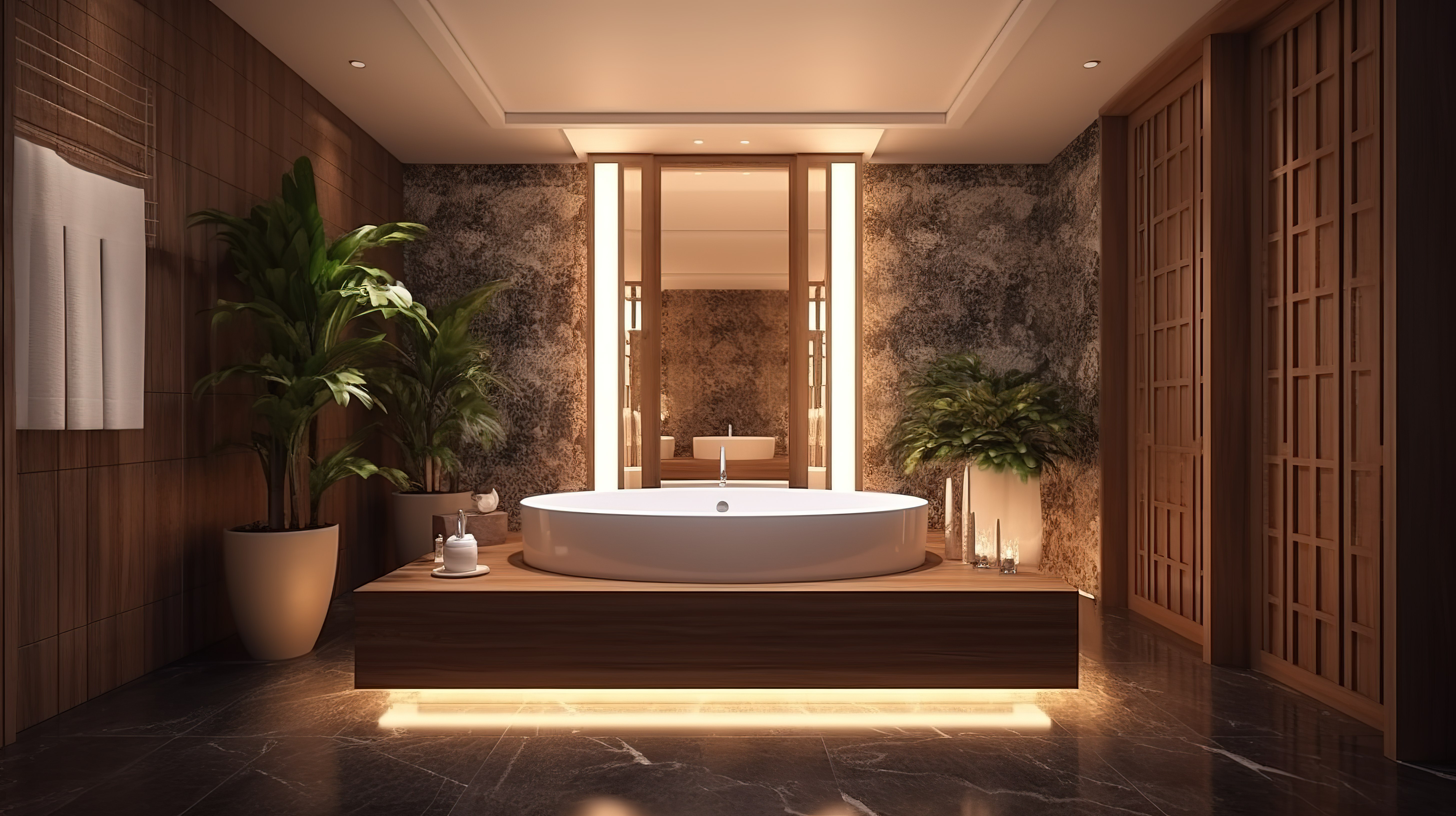 豪华酒店套房配有浴缸 3D 渲染水疗和按摩健康体验图片