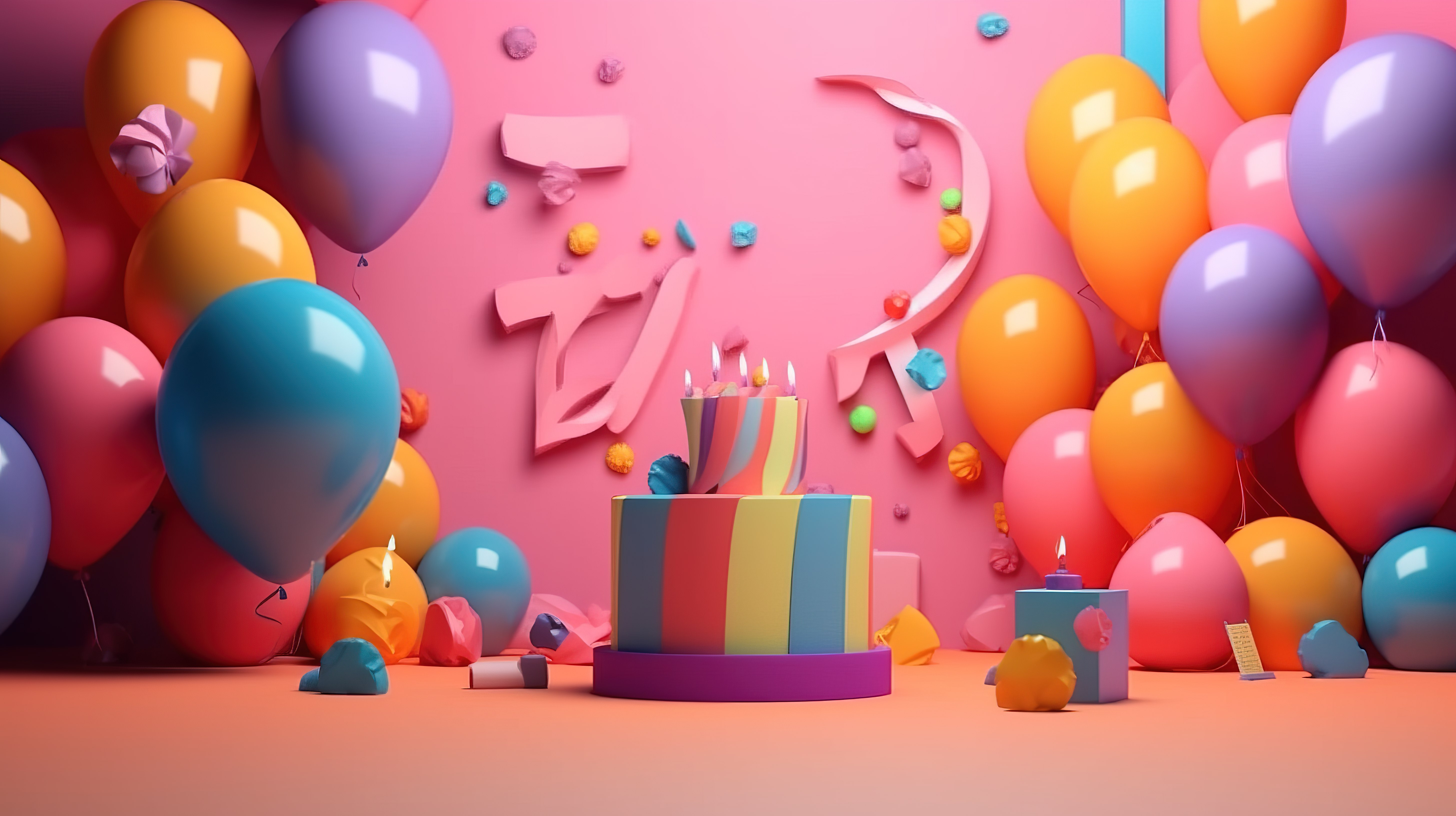 彩色 3D 生日派对传单，带有节日文字和装饰元素图片