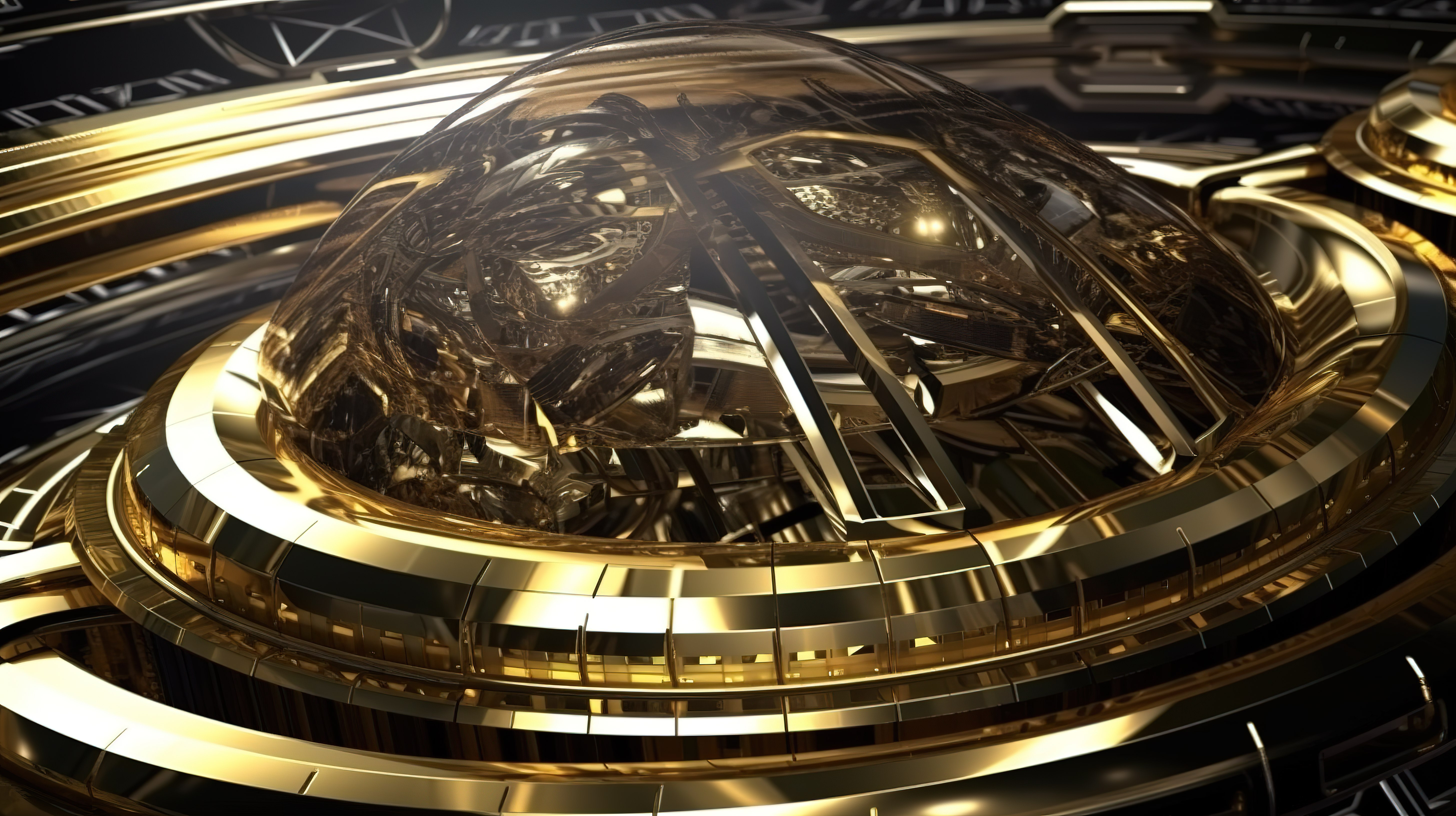 金属宇宙飞船电镀技术模式的未来派 3D 插图图片