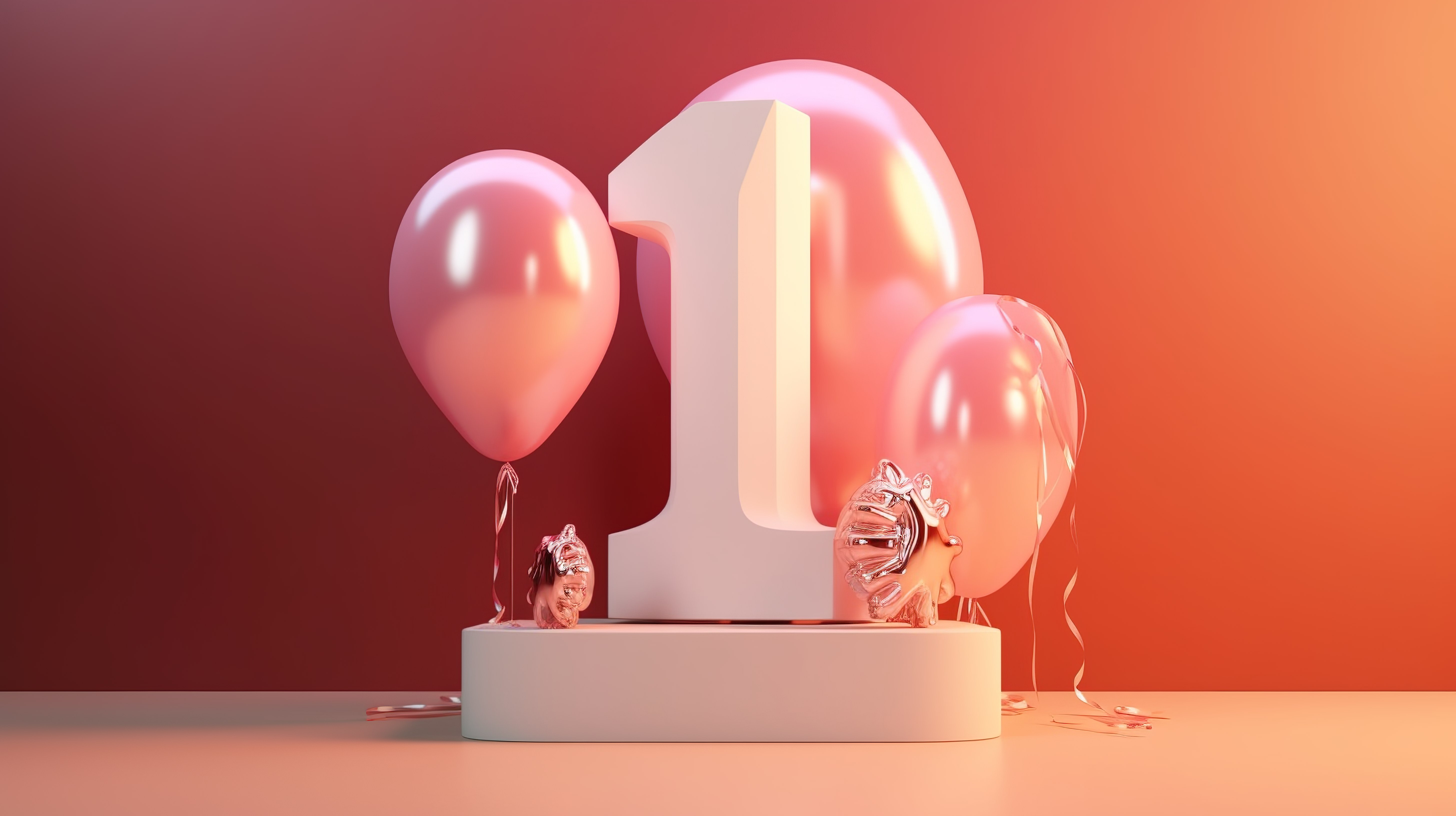 3d 渲染气球心庆祝在展示台上以数字 11 和九十一为特色图片