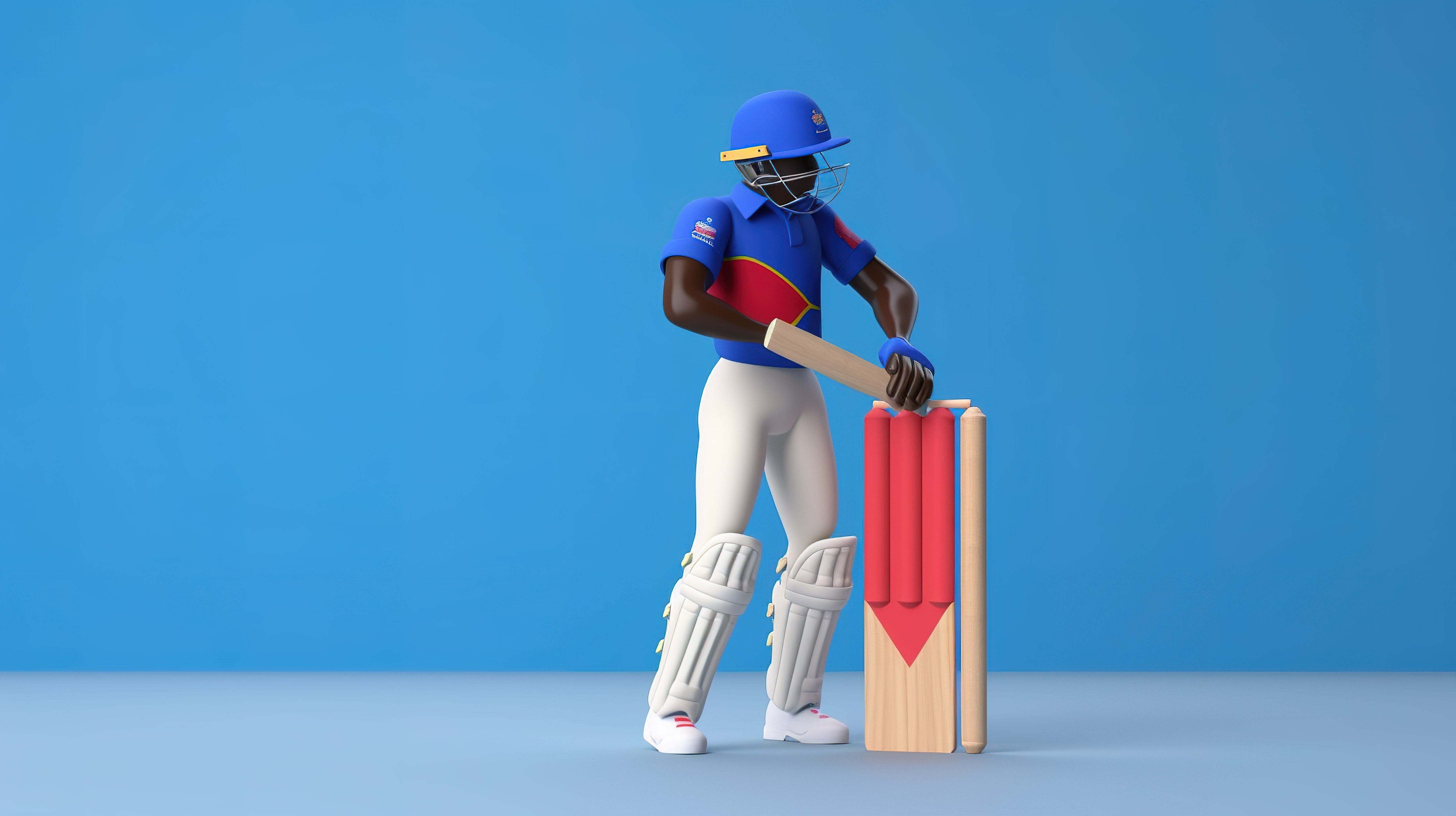 穿着锦标赛装备的纳米比亚板球队运动员在蓝色背景上以 3D 渲染呈现图片