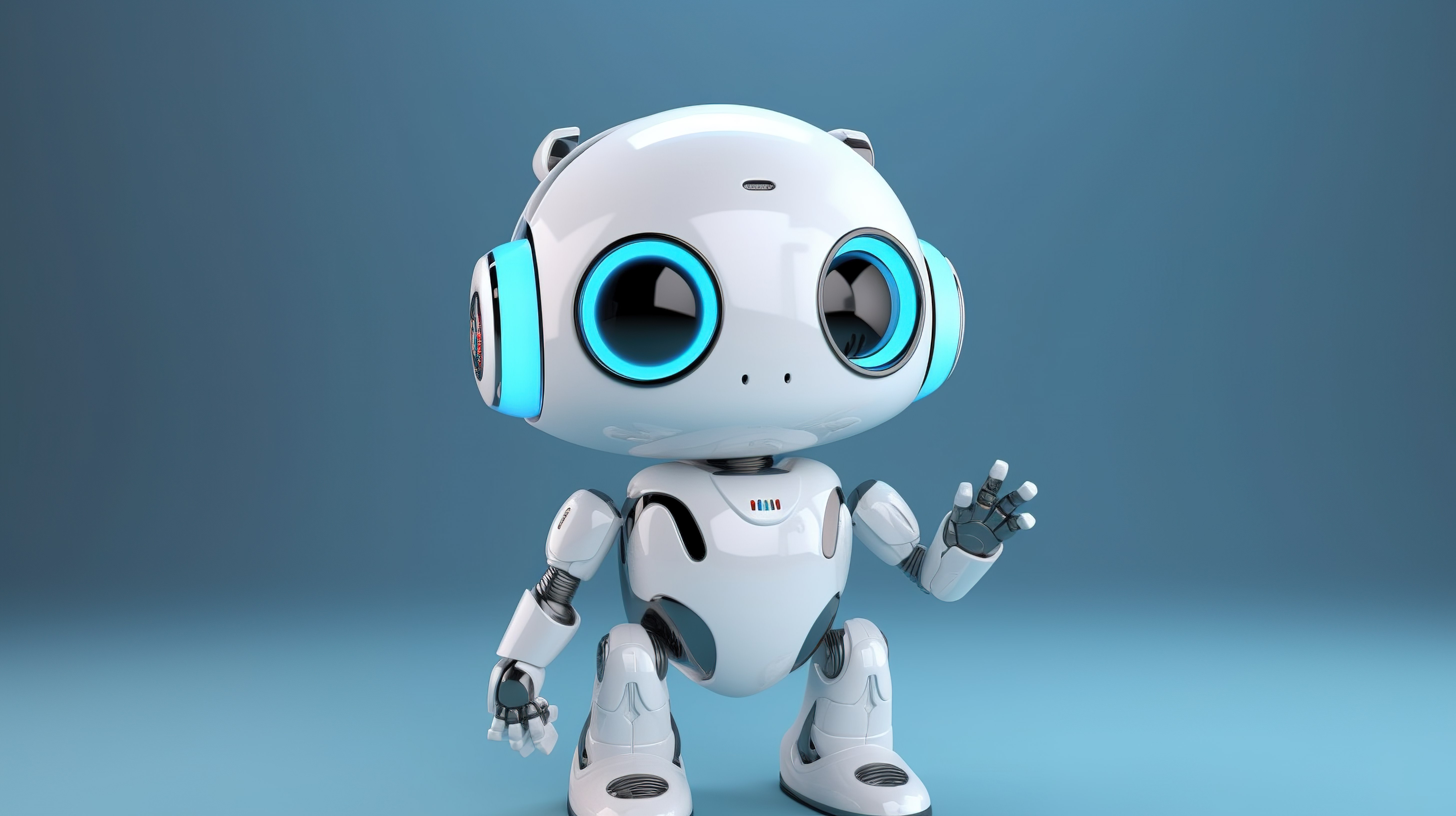 卡通 AI 机器人在可爱的 3D 渲染中挥手打招呼图片