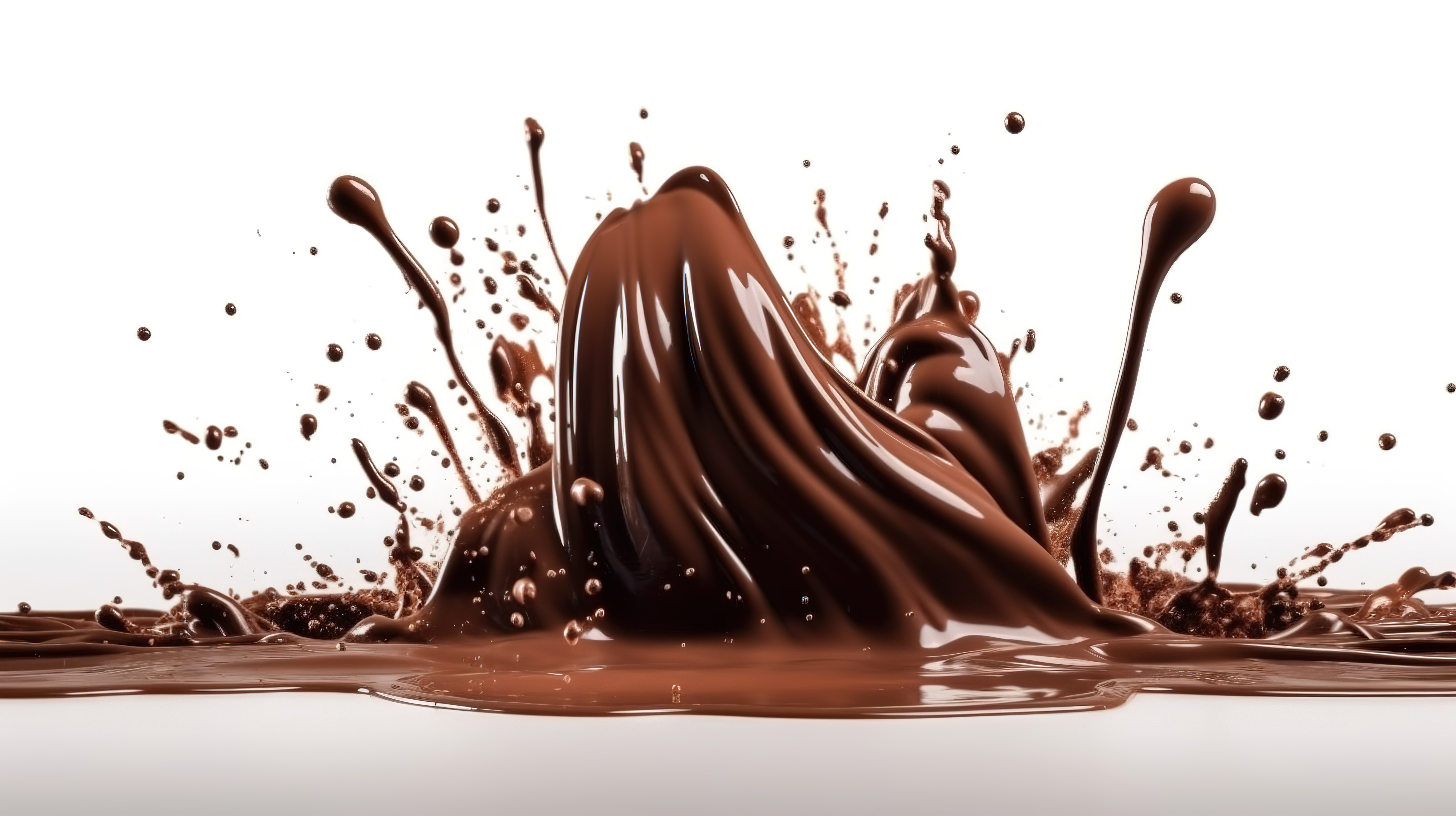 可可溅在白色背景 3D 渲染丰富的黑巧克力上图片