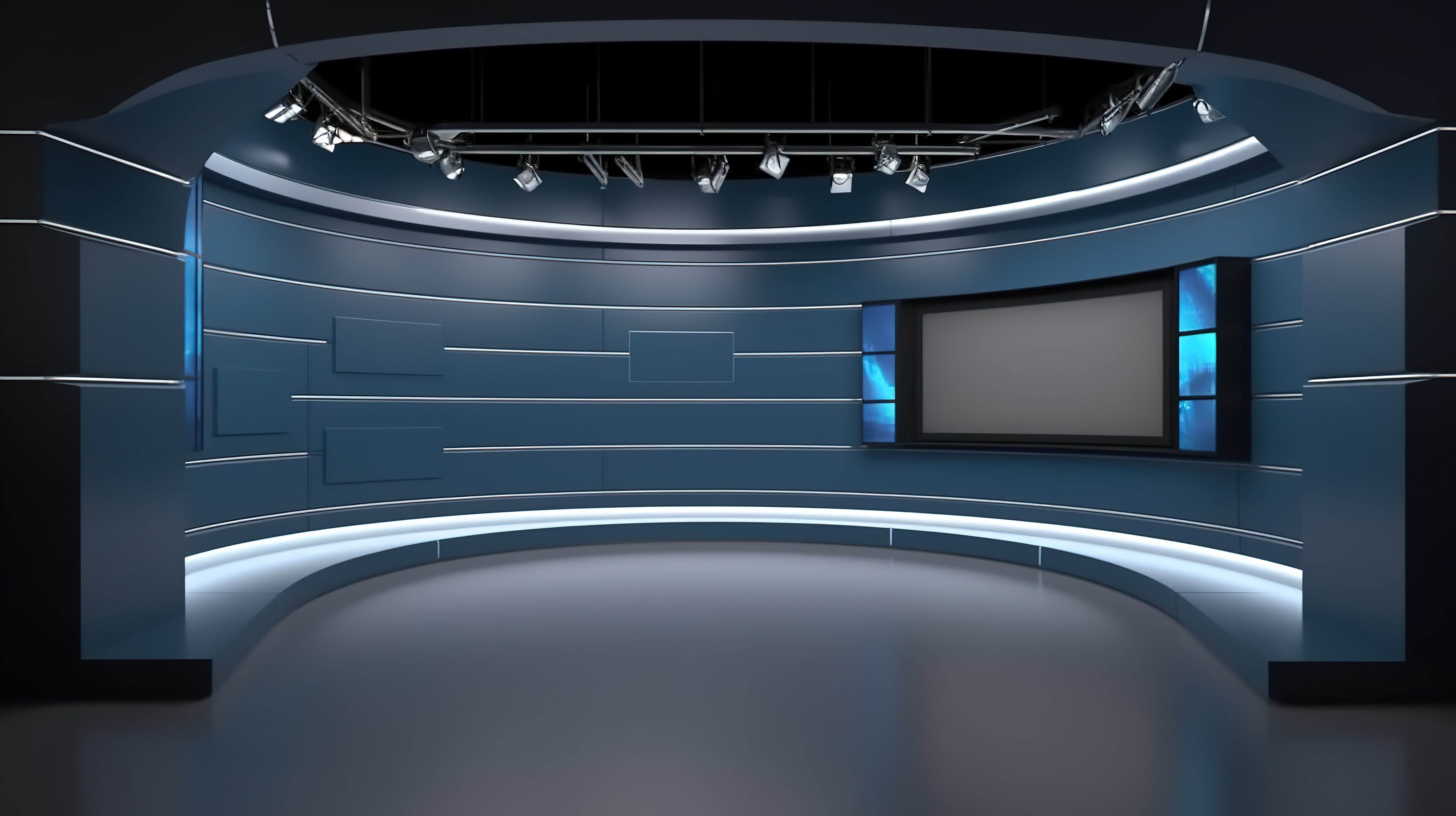 3D 渲染新闻演播室背景，墙上有电视用于电视节目图片