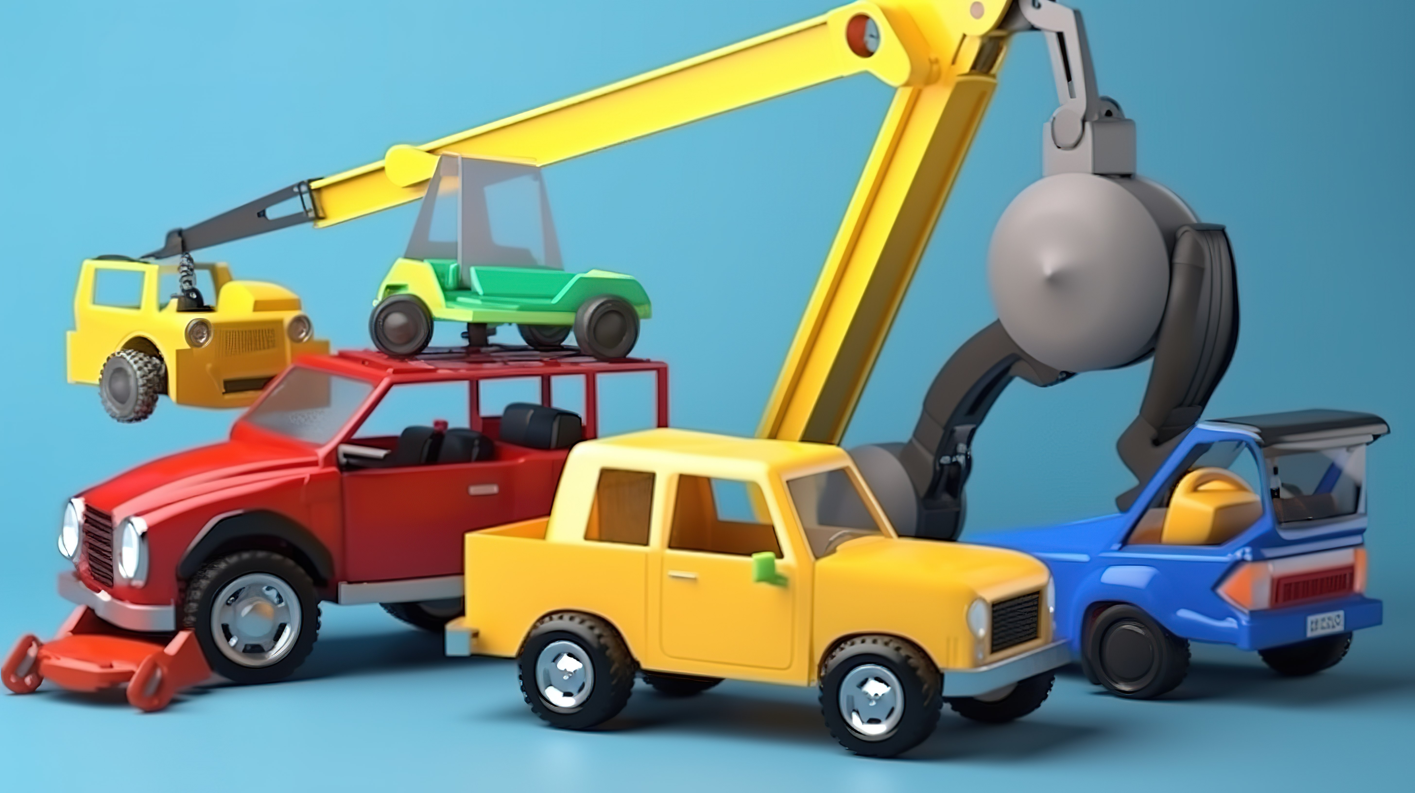 多彩多姿的 3D 儿童玩具，配有汽车吉普车敞篷自卸卡车和起重机图片